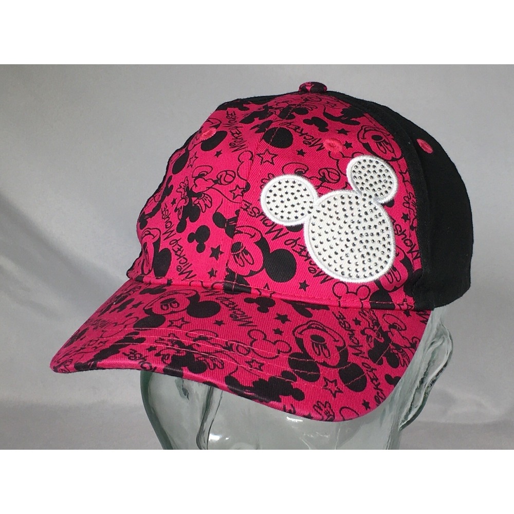 Disney Parks Mickey Mouse Jeweled Baseball Hat Pink Black Youth Adjustable - Picture 4 of 9